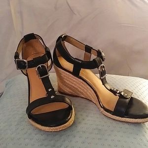 Antonio Melani black strappy wedge sandle.
